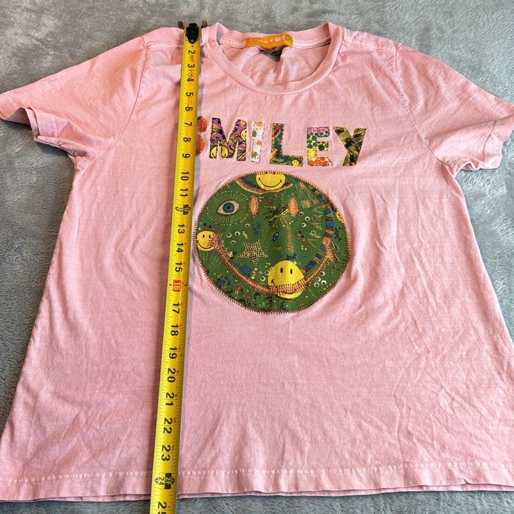 Farm Rio x Smiley T-Shirt Pink/Coral Size Small - Picture 12 of 13